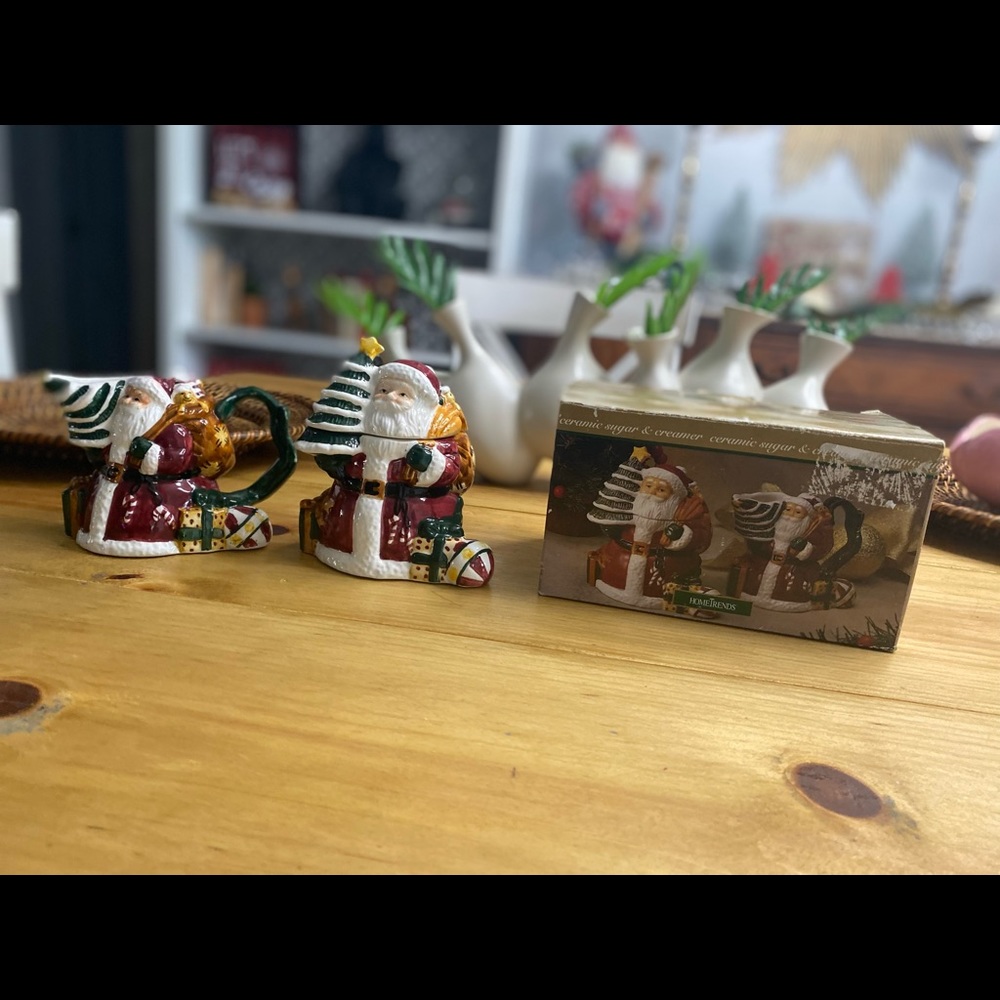 Vintage ceramic sugar and creamer Santa set with box